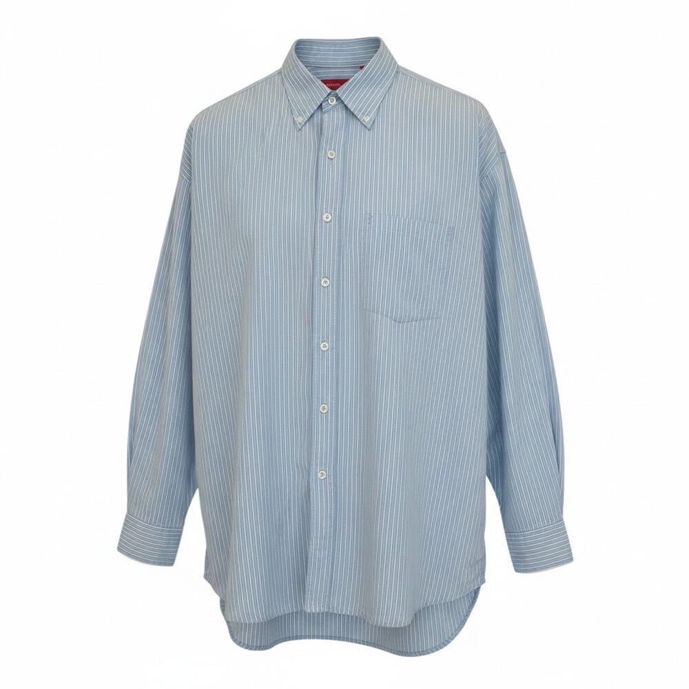 Izod Mens Shirt Sz XL Cotton Long Sleeve Button Collar Blue White Stripe Career